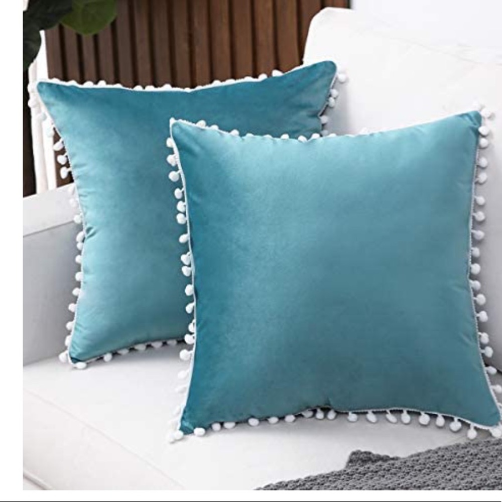 Mudily Aqua blue 2 pack velvet pillow covers
